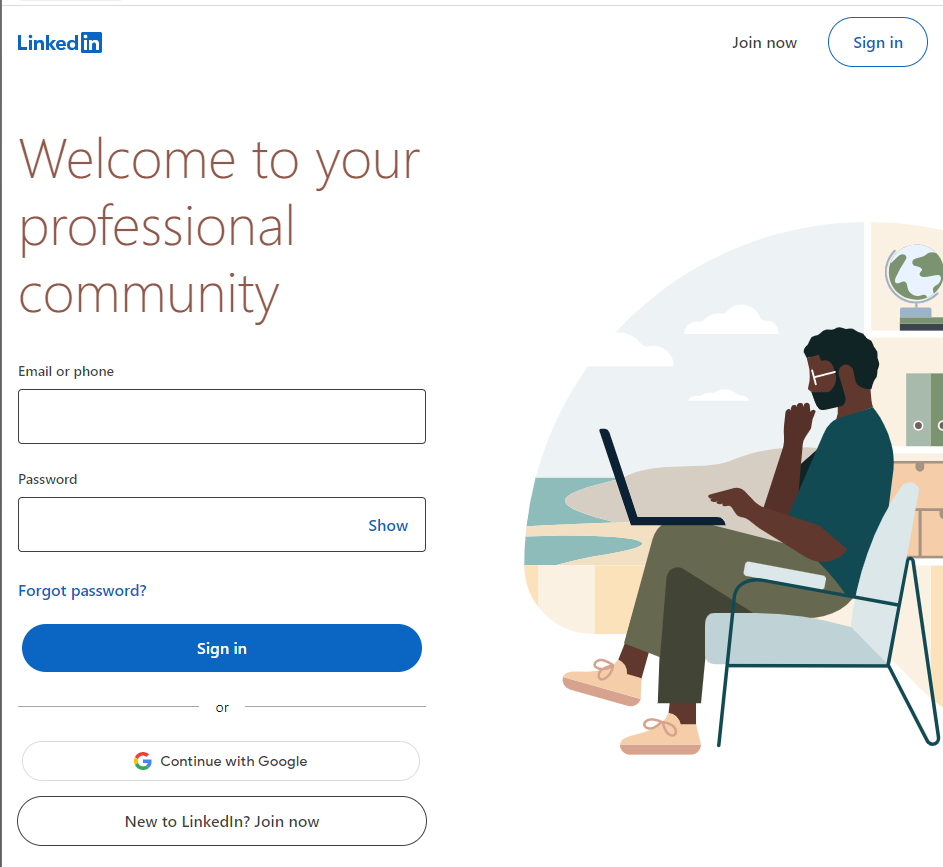 Linkedin website showing a call to action hyperlink